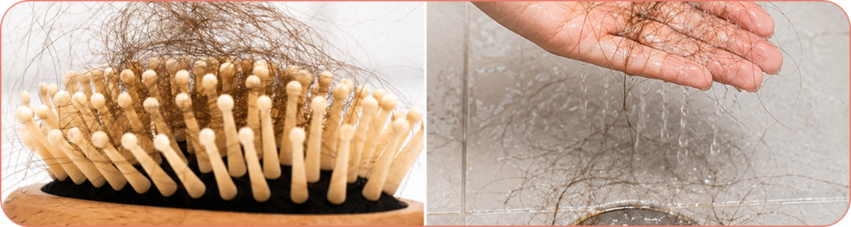 Hair shedding in a brush and hand