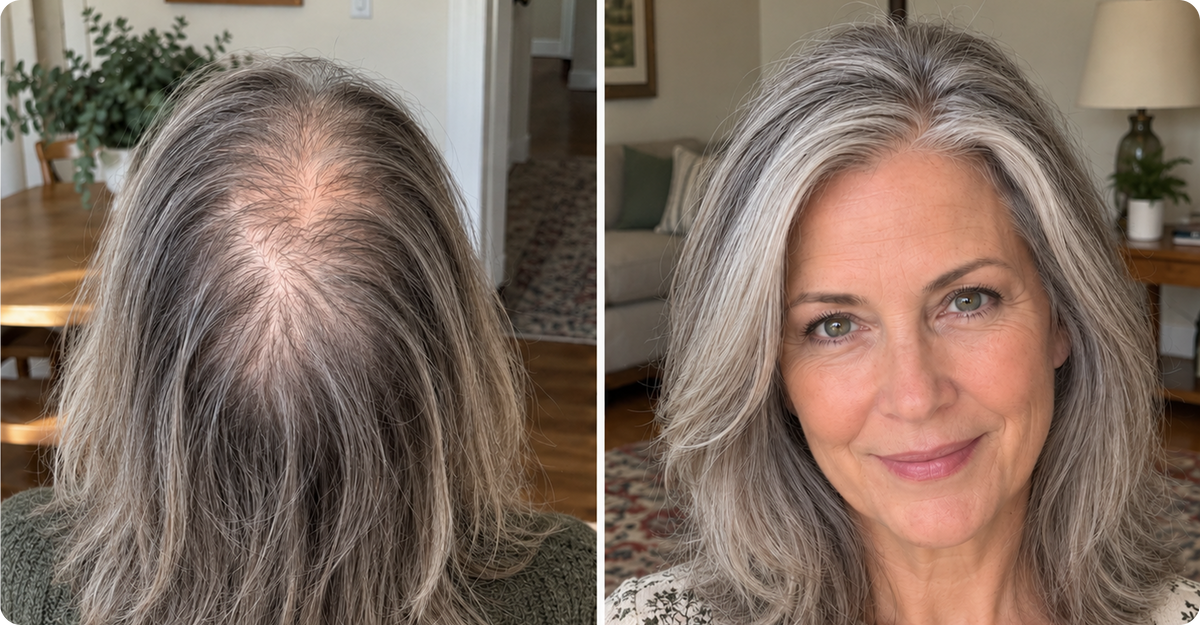 Silver hair before and after heavy hair products