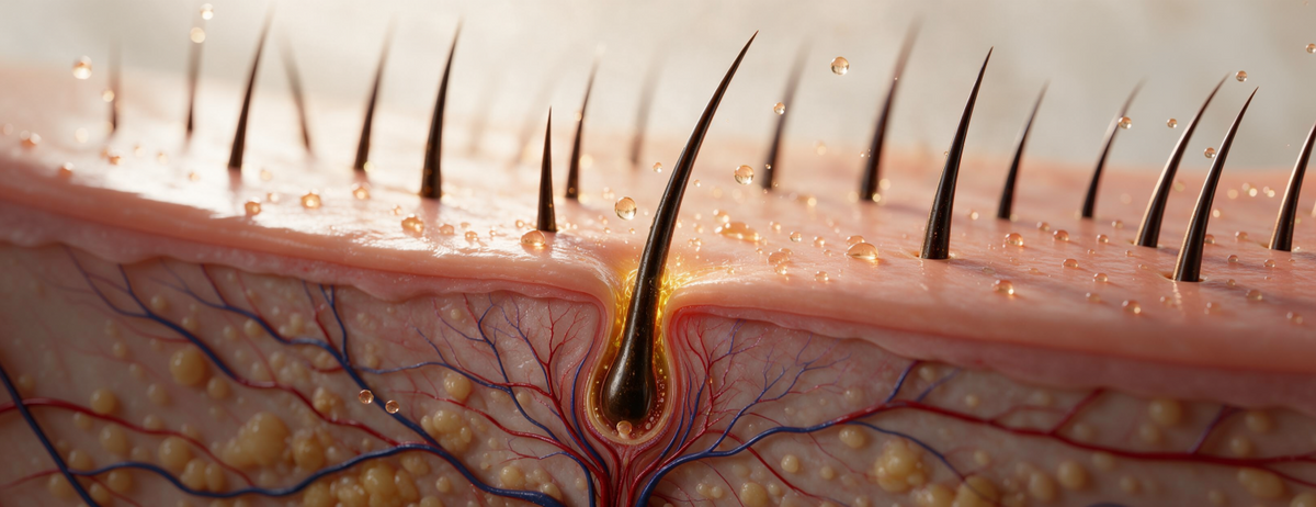 Cross-section showing hair follicles beneath the scalp